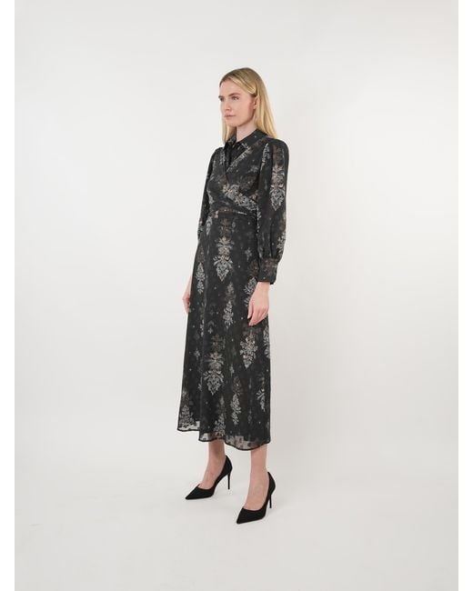 John Abgin Black Chiffon Burnout Printed Cross-Over Maxi Dress