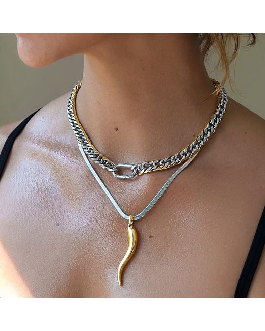 Mickey's Girl Metallic Mega Two Tone Lucky Horn Waterproof Necklace