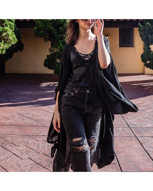 Jennafer Grace Black Kimono Duster Wrapdress