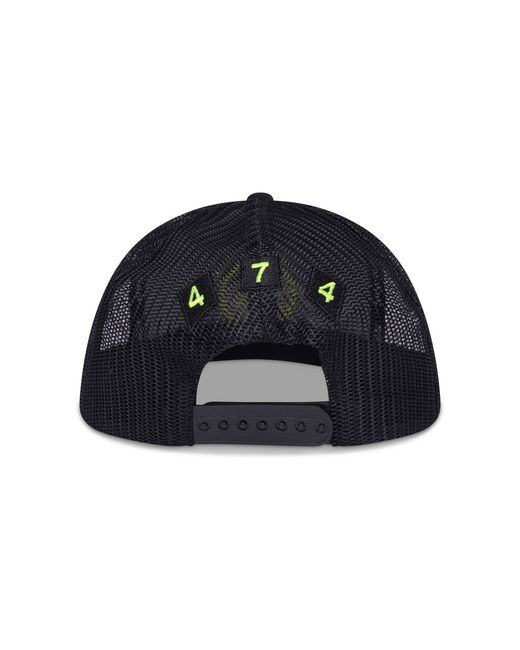 474 co Black Neon Strip Circle 474 Logo Trucker Hat for men