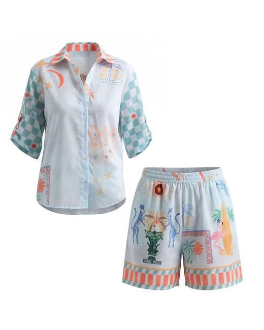 LOVEIST STORE Blue Alegrino Coastal Print Co-Ord Resort Shirt