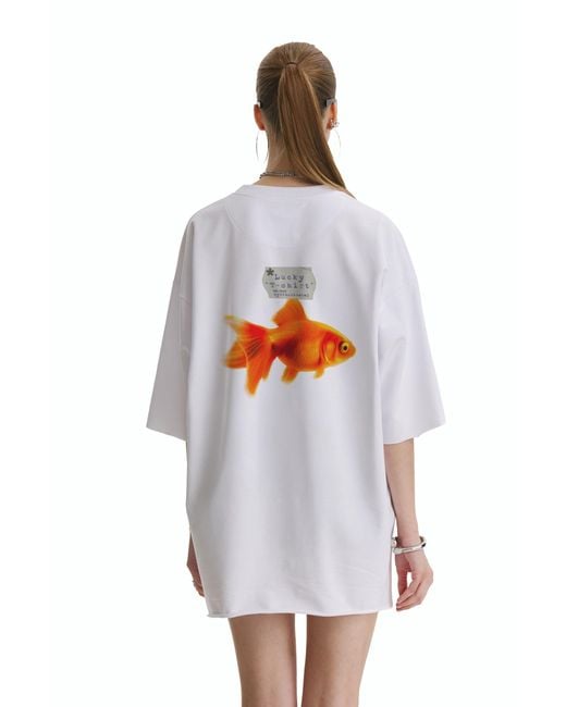 mysimplicated White Oversized Cotton T-Shirt Lucky W