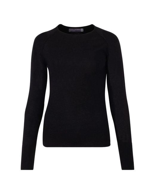 Paul James Knitwear Black Midweight Merino Activewear Training Eos Top