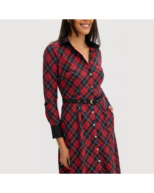 Why Mary Purple Marion Classic Tartan A-Line Midi Dress