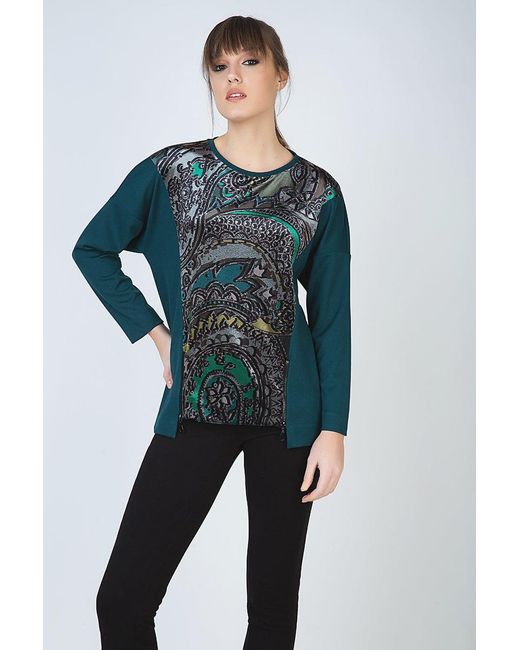 Conquista Blue Batwing Print Top