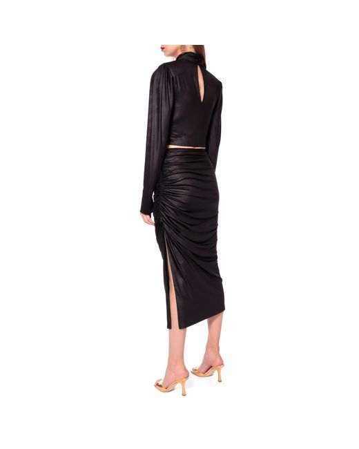 AGGI by HALEWSKI Black Dalia Power Long Sleeve Crop Top With A Knot