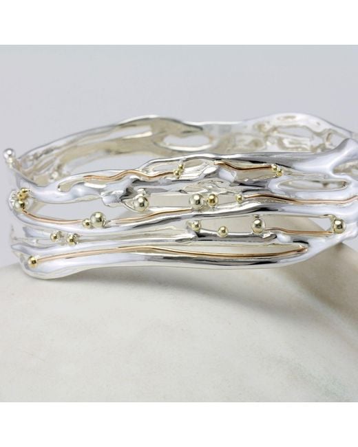 Isla Silver White Handcrafted Sterling Bangle With Details