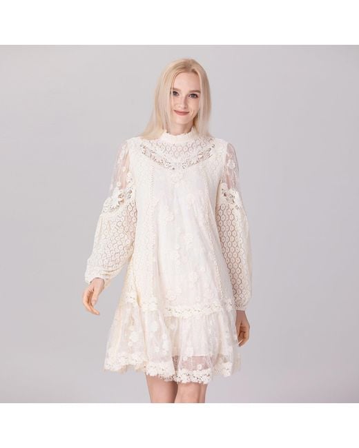 Smart and Joy Natural Multiple Laces And Tulle Baby-Doll Dress