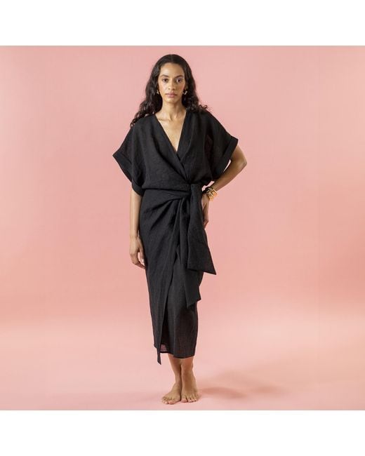 The Summer Edit Black 'Kim Luxe Linen Wrap Dress