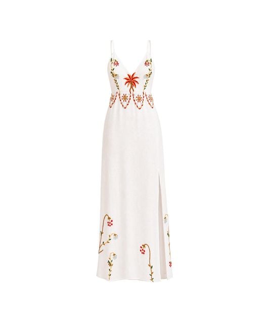 Laura Slings White Beaded Beach Dress With Floral Flowers Embroidery And Embellished Details