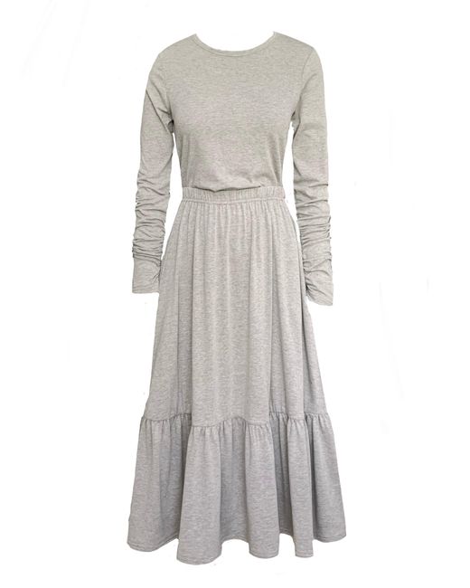 Frock Tales Gray Boho Gathered Midi Skirt With Pockets