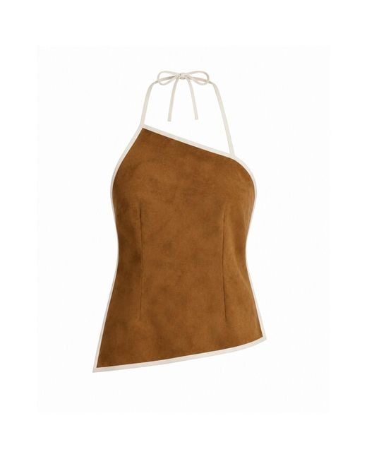 Luroq London Brown Faux Suede Halter Top Tan