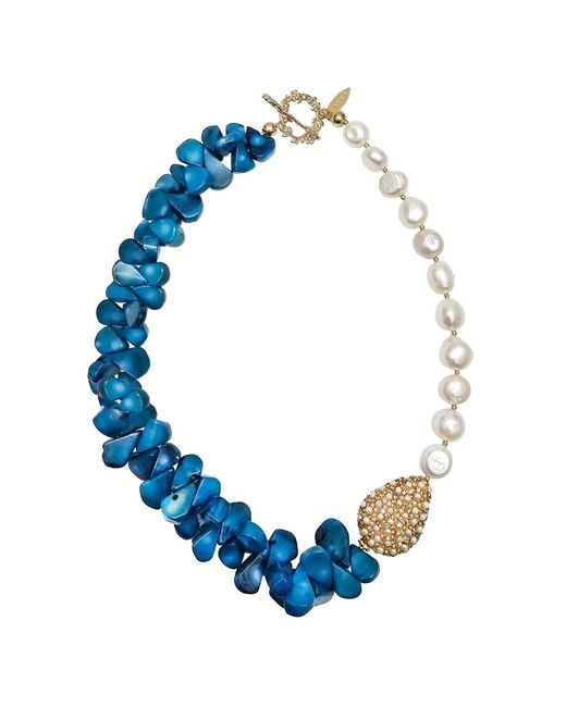Farra Blue Freshwater Pearls & Floral Bamboo Coral Necklace