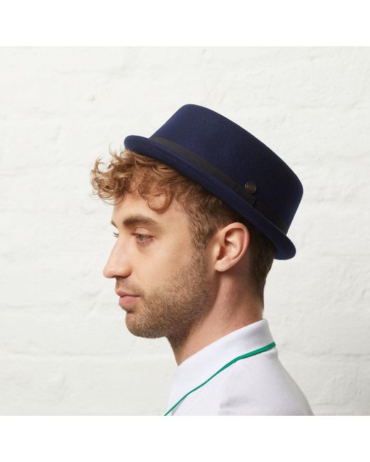 Dasmarca Hats Blue Jack Felt Skimpy Brim Short Brim Rude Boy Mod Style Porkpie Hat for men
