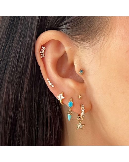 Zohreh Metallic Diamond & Topaz Scattered Huggie Hoop Earring 9K