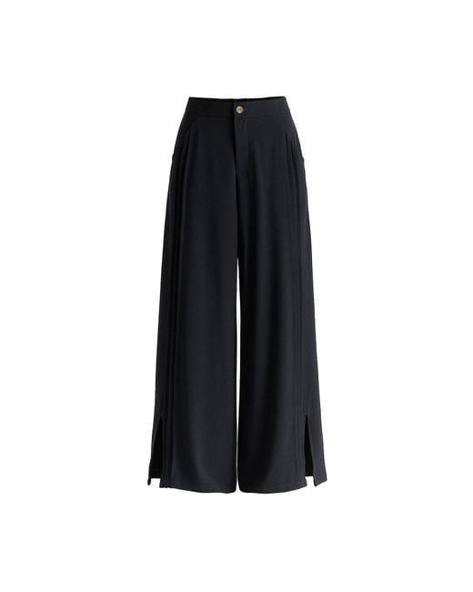 Paisie Black Wide Leg Trousers With Side Pleats And Split Hem