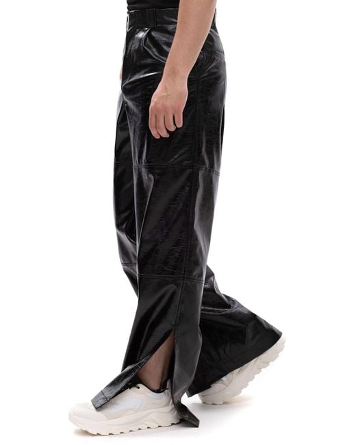 Maison Bogomil Black Cut Flow – Leather Trousers With Slits & Hem Openings for men