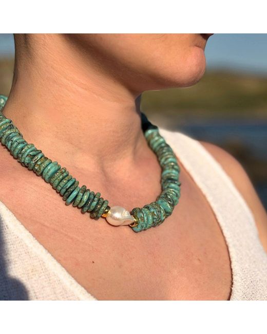 LINYA JEWELLERY Green Baroque Pearl Natural Stone Necklace