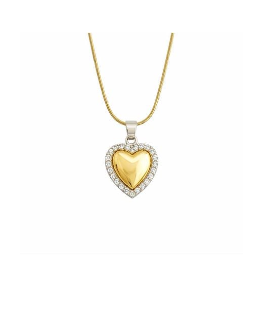 Maison De Gala Metallic Heart Crystal Halo Pendant Necklace