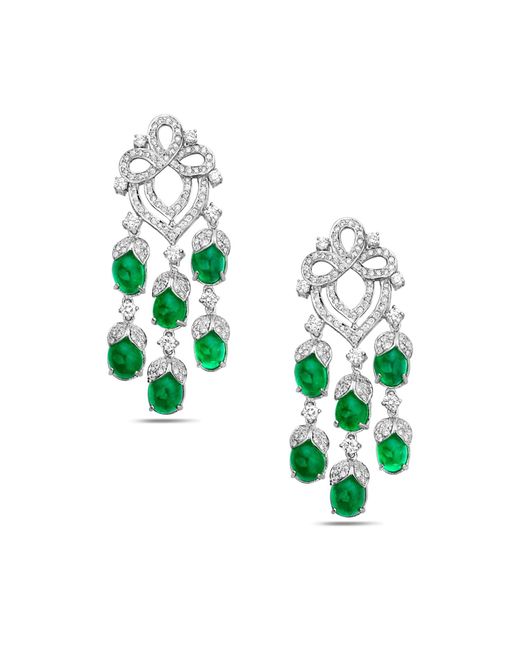 Artisan Green Natural Emerald Diamond Chandelier Earrings Handmade Jewelry