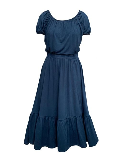 Frock Tales Blue Boho Gathered Midi Skirt With Pockets