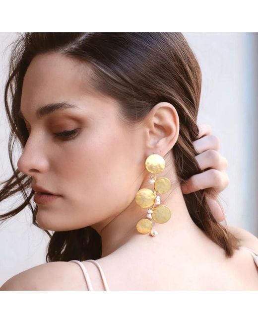 LINYA JEWELLERY Metallic Freshwater Pearl Cluster Dangle Earrings