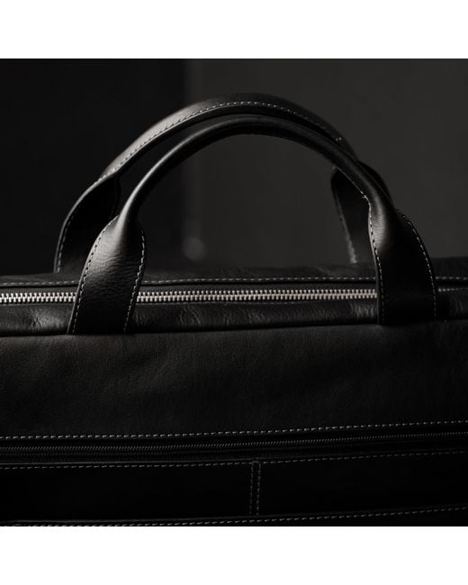 Time Resistance Black Large Leather Briefcase Laptop Bag for men