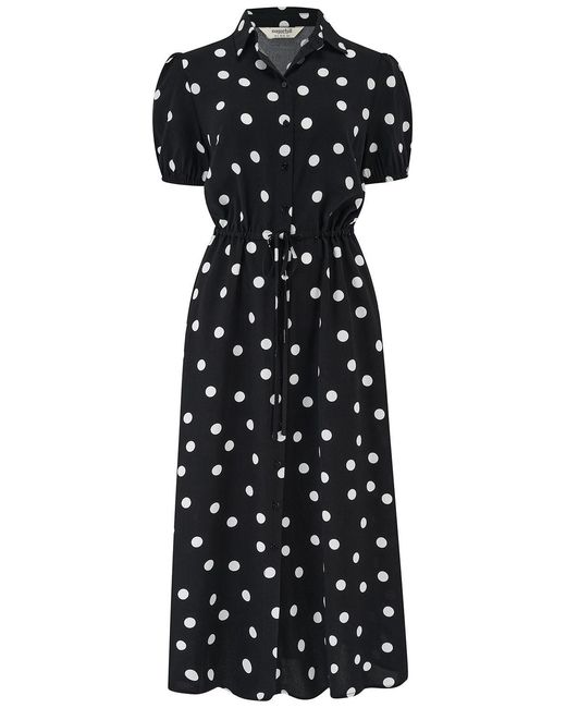 Sugarhill Black Cassandra Midi Shirt Dress, Monochrome, Polka Dot