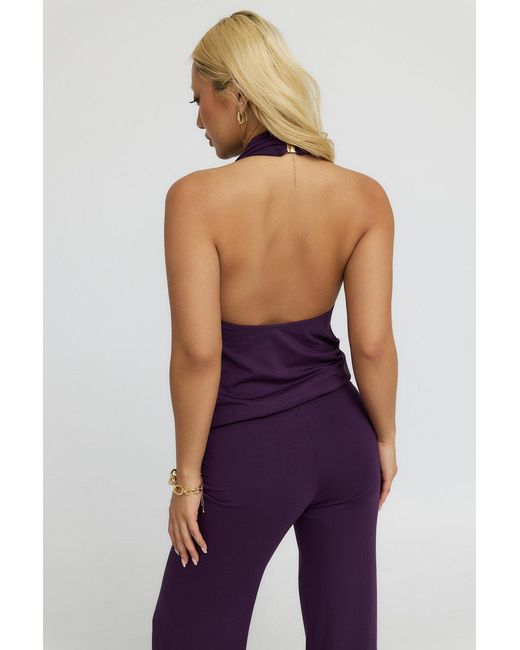 Why Mary Purple Diana Cowl Halter Neck Jumpsuit