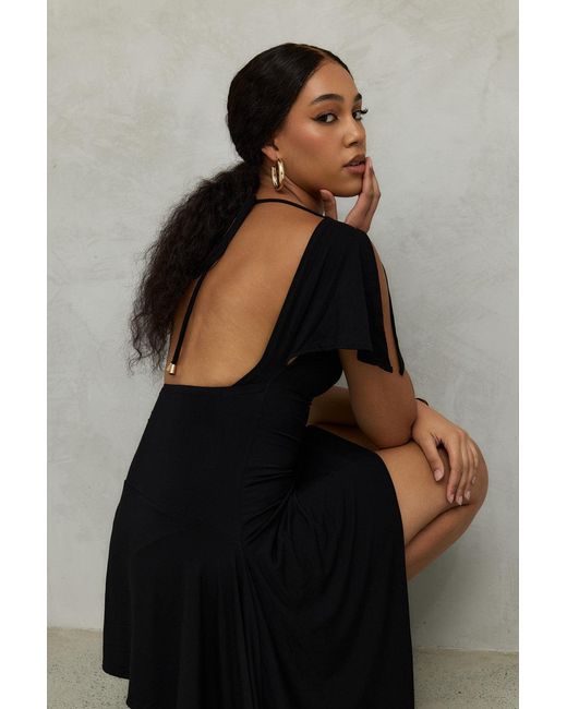 Why Mary Black Athena Asymmetrical Backless Mini Dress