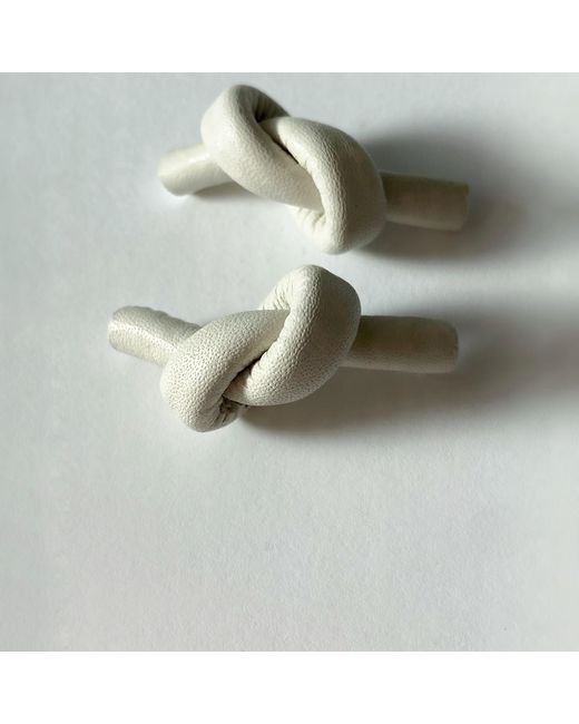 WAIWAI Metallic Ivory Knot Leather Earrings