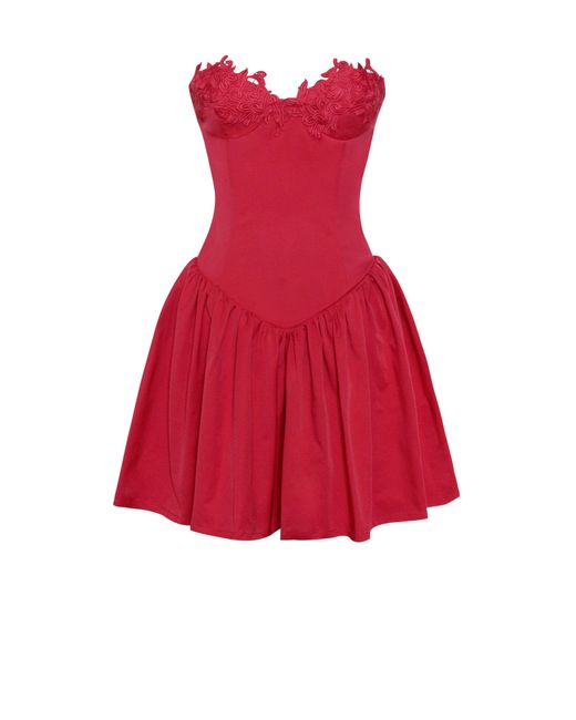 Miss Circle New York Red Sacha Lace Drop Waist Corset Puffy Strapless Mini Dress
