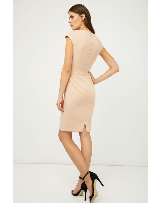 Conquista Natural Neutrals Solid Colour Dress With Cap Sleeves Creme Color