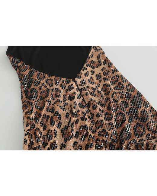 Aisl Brown Leopard Sequin Halter Maxi Dress