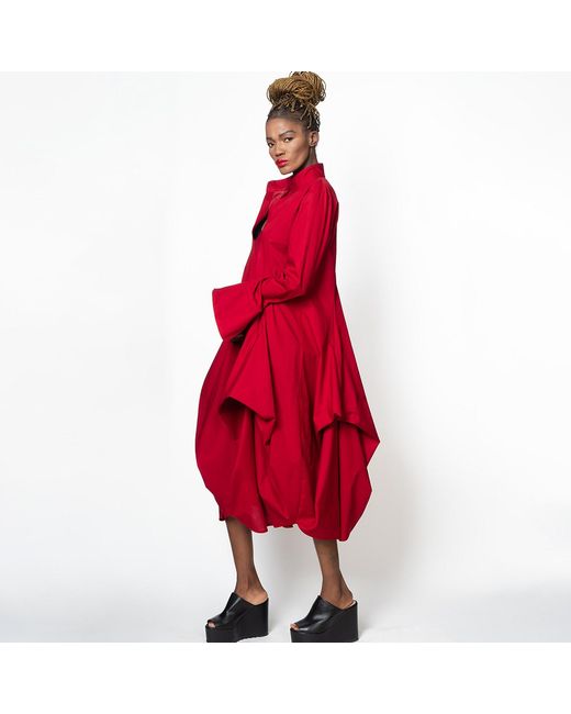 Metamorph Red Asymmetric Shirt Dress
