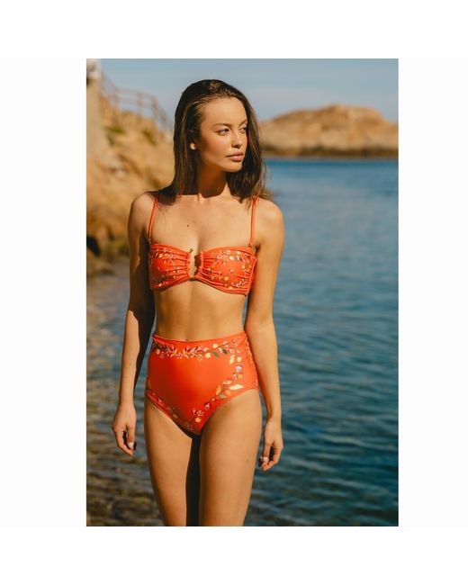 Jessie Zhao New York Red Scarlet Bloom Reversible Square Bandeau Top
