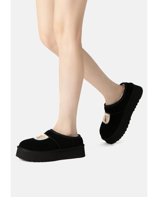 EverAu Australia Black Plumed Ankle Platform Slippers
