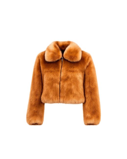 Tantra Spain Sl Orange Neutrals Faux Fur Jacket With Collar And Zipper Closure