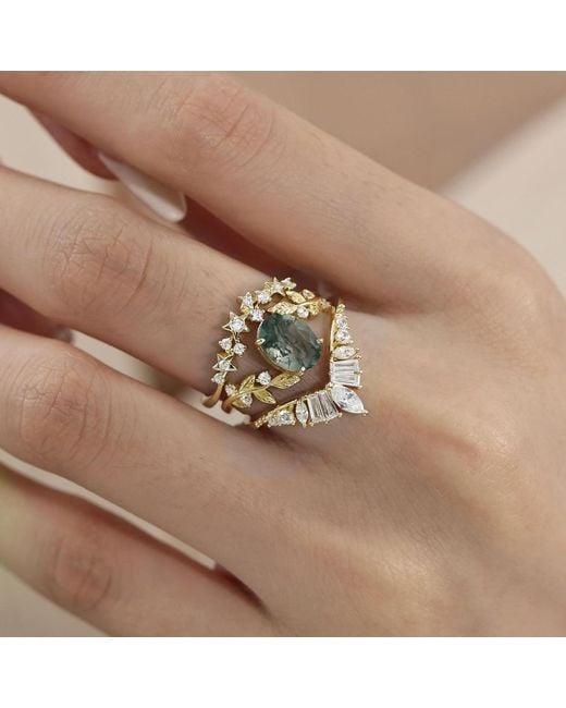 Azura Jewelry New York Metallic Between The Leaf Oval Moss Agate Ring Solid