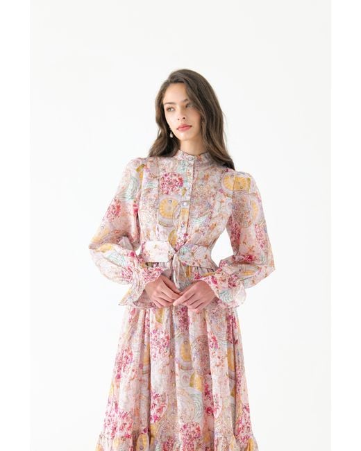 We Are Kindred Pink Aurora Silk Belt Long Dress