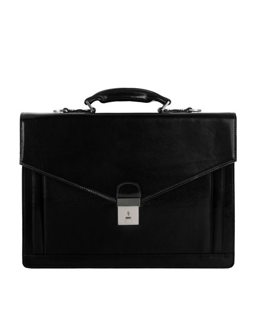 Time Resistance Black Classic Design Leather Briefcase for men