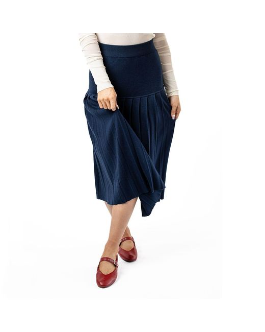 Zenzee Blue Silk Cashmere Pleated Skirt