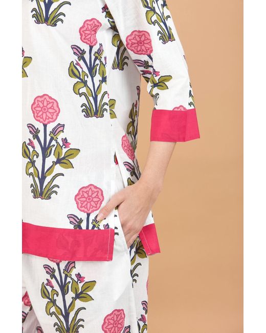 Inara White Rosette Bloom Floral Cotton Pyjamas
