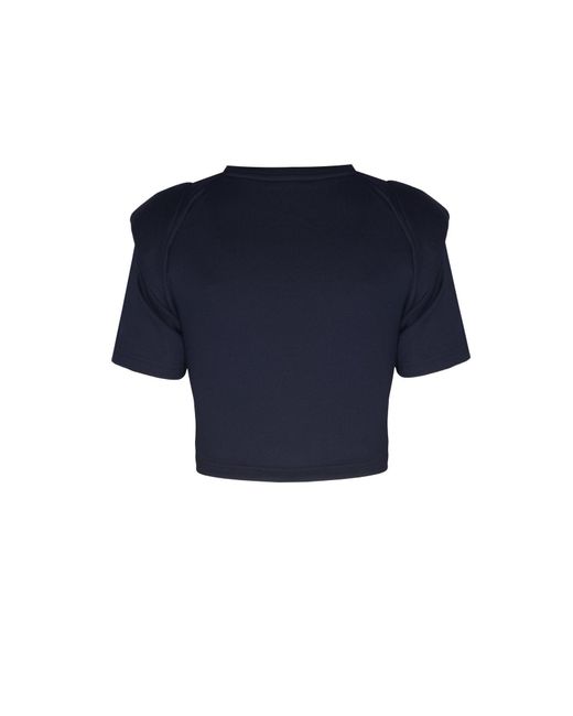 No'design Blue Elora Structured Shoulder Crop Top