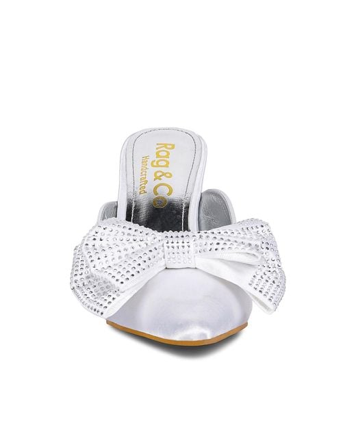 Rag & Co White Elisda Embellished Bow High Heel Mules