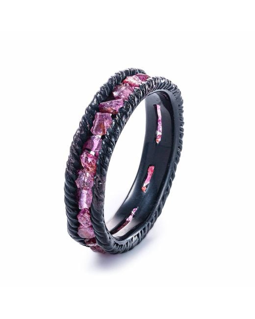 German Kabirski Blue Gaiete Raw Ruby Anthracite Plated Ring