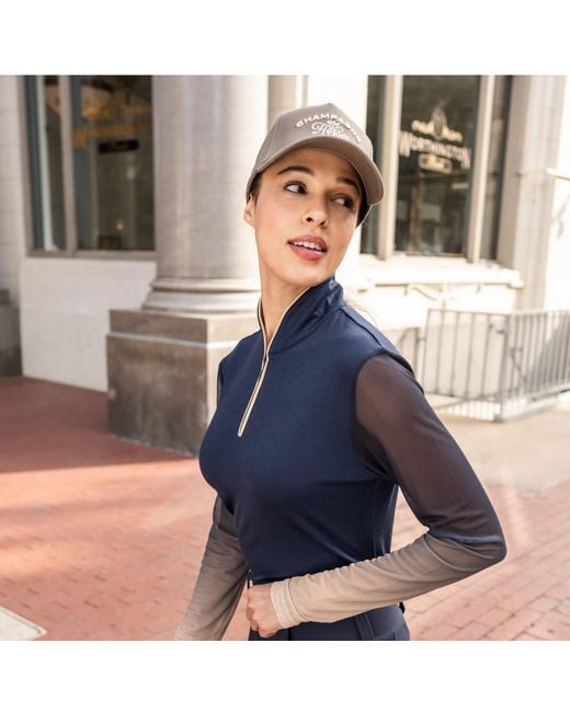 Champagne & Horses Blue Neutrals Equestrian Éco Collection Long Sleeve Sun Shirt With Ombré Mesh Sleeves