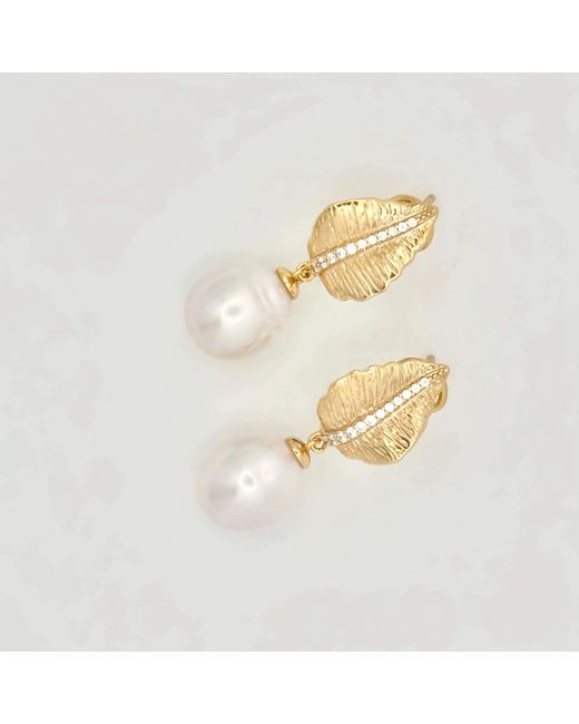 Angel Barocco Metallic Diamond Leaves Baroque Pearl Earrings