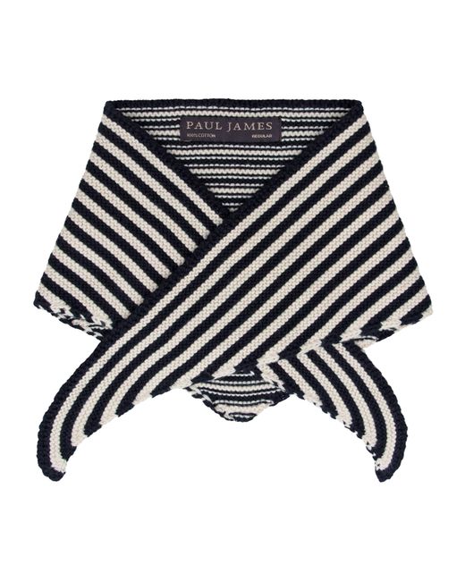 Paul James Knitwear Black Cotton Fender Garter Knit Striped Mini Neckerchief