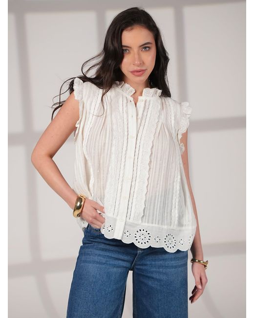 Rose & Nancy White Jean Ivory Cotton Lace Trim Pretty Swing Top